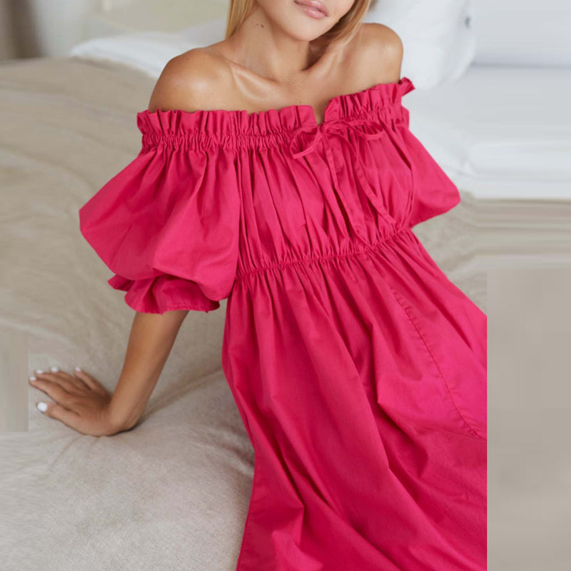 Women's Mini Dress Off-Shoulder Cotton with Short Puffed Sleeves