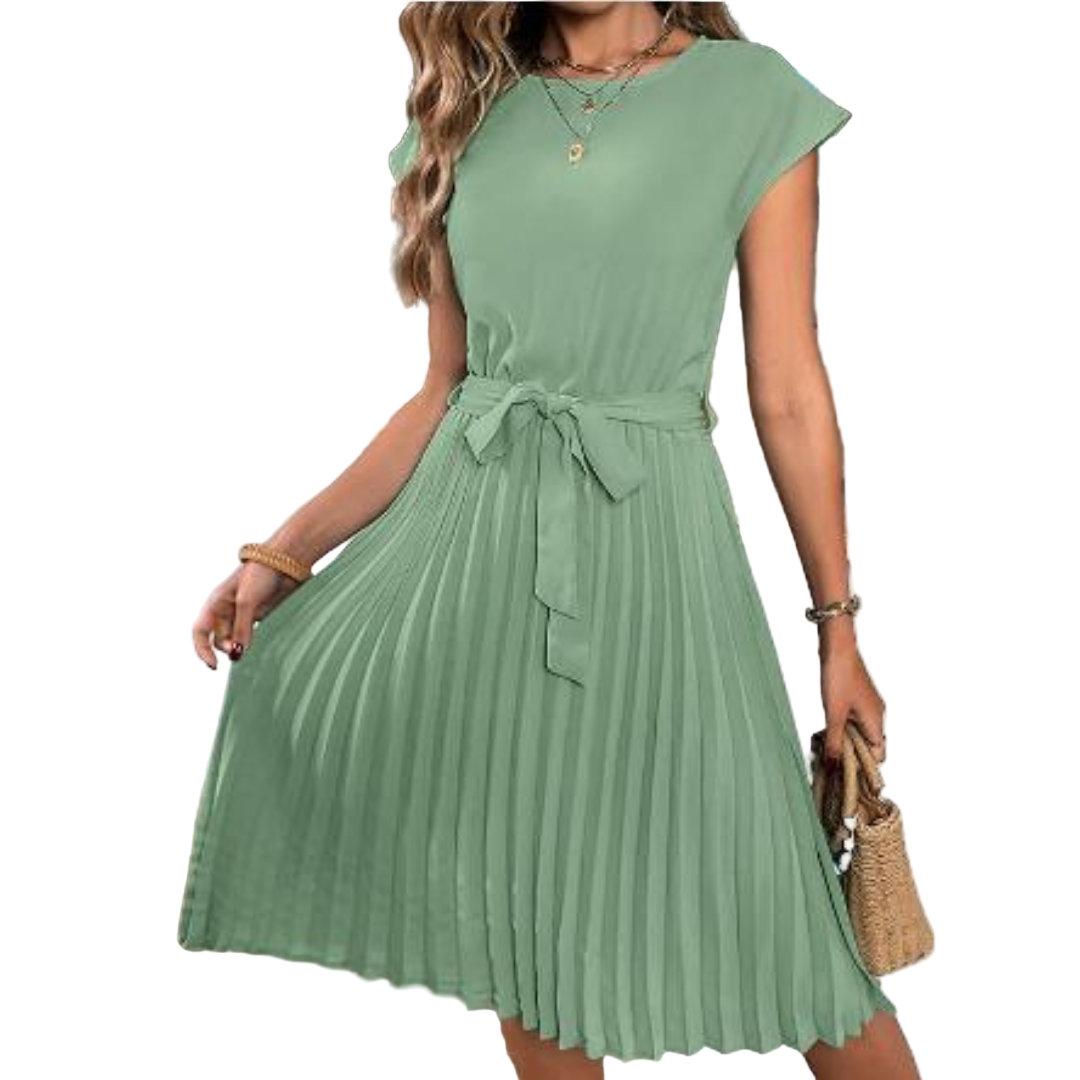 Women's Mini Dress Short Sleeve Plissé