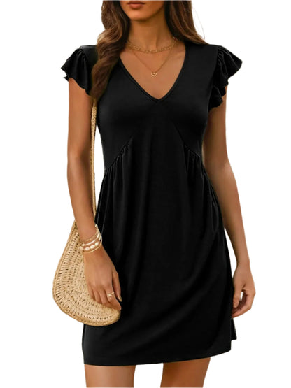 Women's Mini Dress V-Neck Ruffles Sleeveless