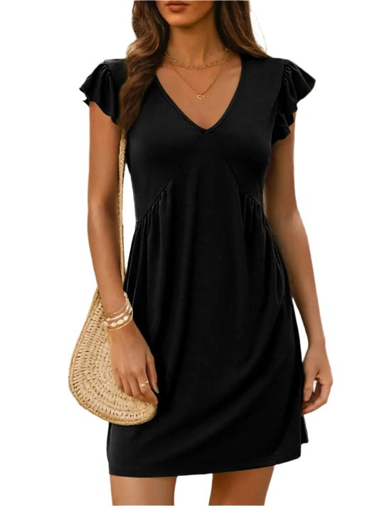 Women's Mini Dress V-Neck Ruffles Sleeveless