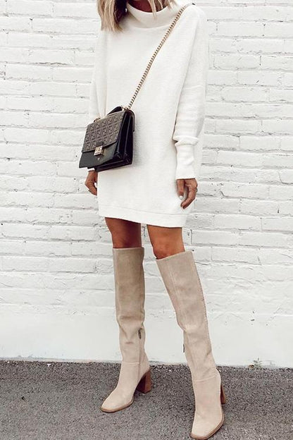 Women's Mini Dress with Mockneck and Lowered Shoulder