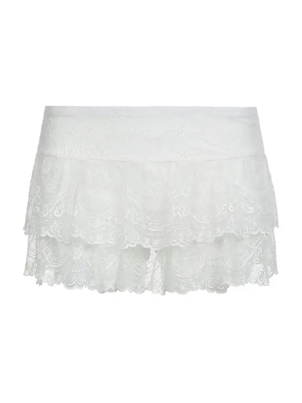 Women's Mini Skirt Double Low Lace High Waist