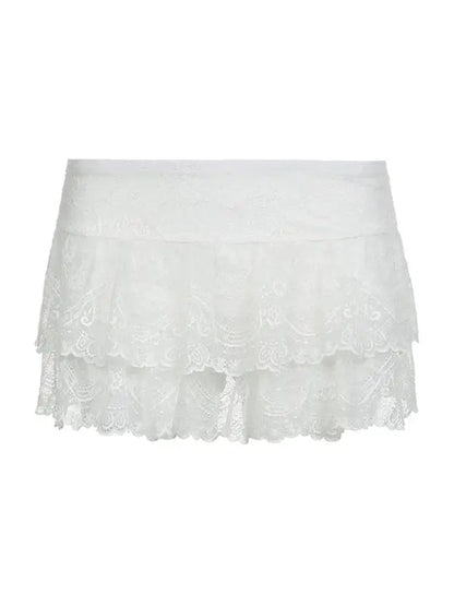 Women's Mini Skirt Double Low Lace High Waist