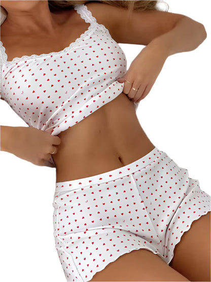 Women's Night Set Spaghetti Straps Floral Print