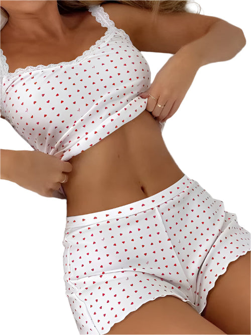 Women's Night Set Spaghetti Straps Floral Print