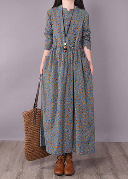 Women's O-Neck Dress with Print and Button Detail