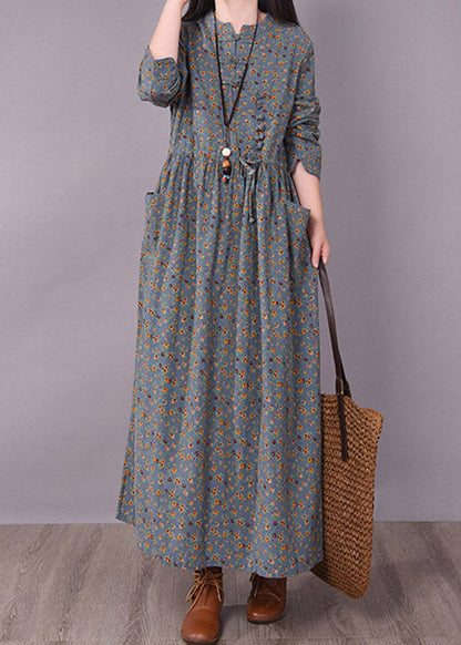 Women's O-Neck Dress with Print and Button Detail