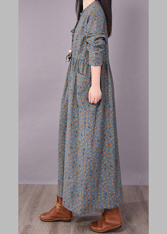 Women's O-Neck Dress with Print and Button Detail