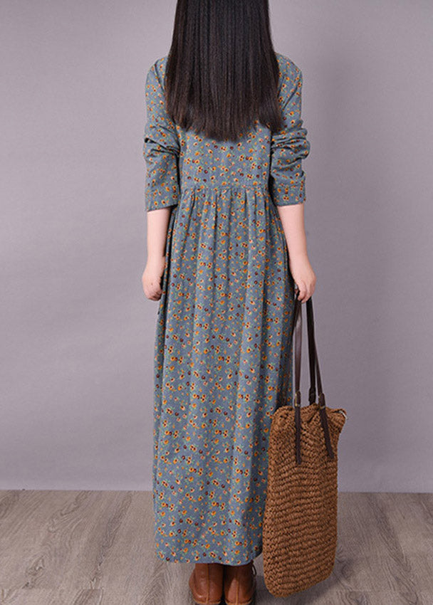 Women's O-Neck Dress with Print and Button Detail