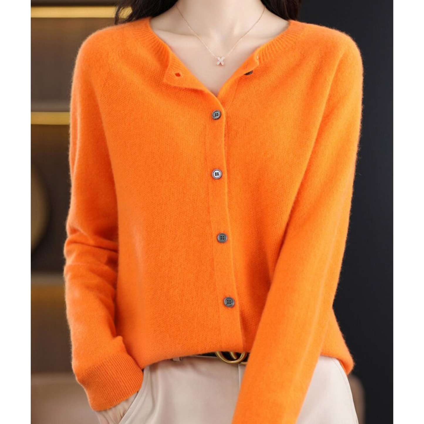 Women's O-neck Wool Cardigan for Winter Look