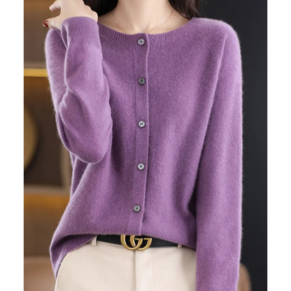 Women's O-neck Wool Cardigan for Winter Look