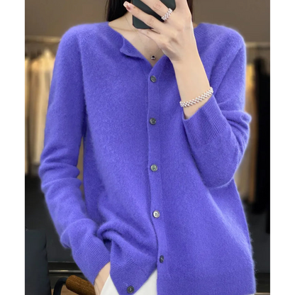 Women's O-neck Wool Cardigan for Winter Look