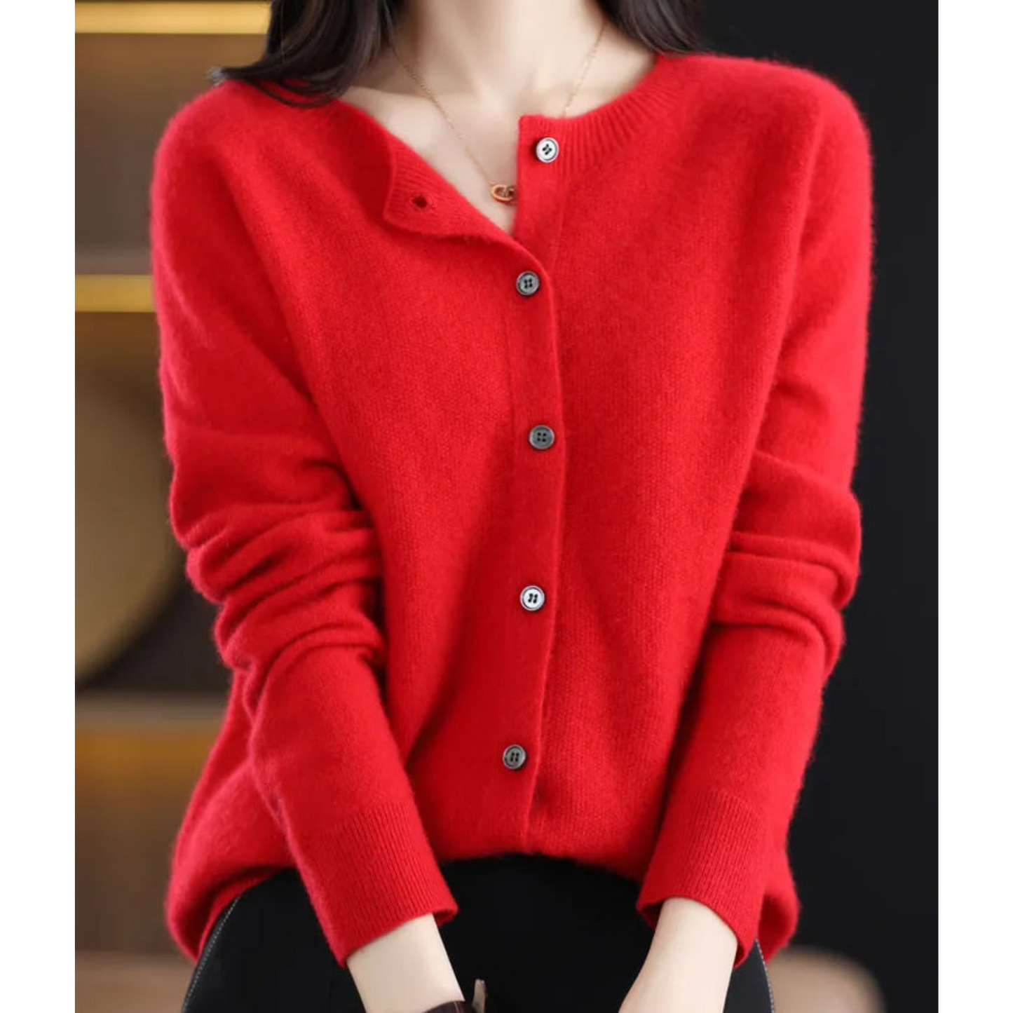 Women's O-neck Wool Cardigan for Winter Look