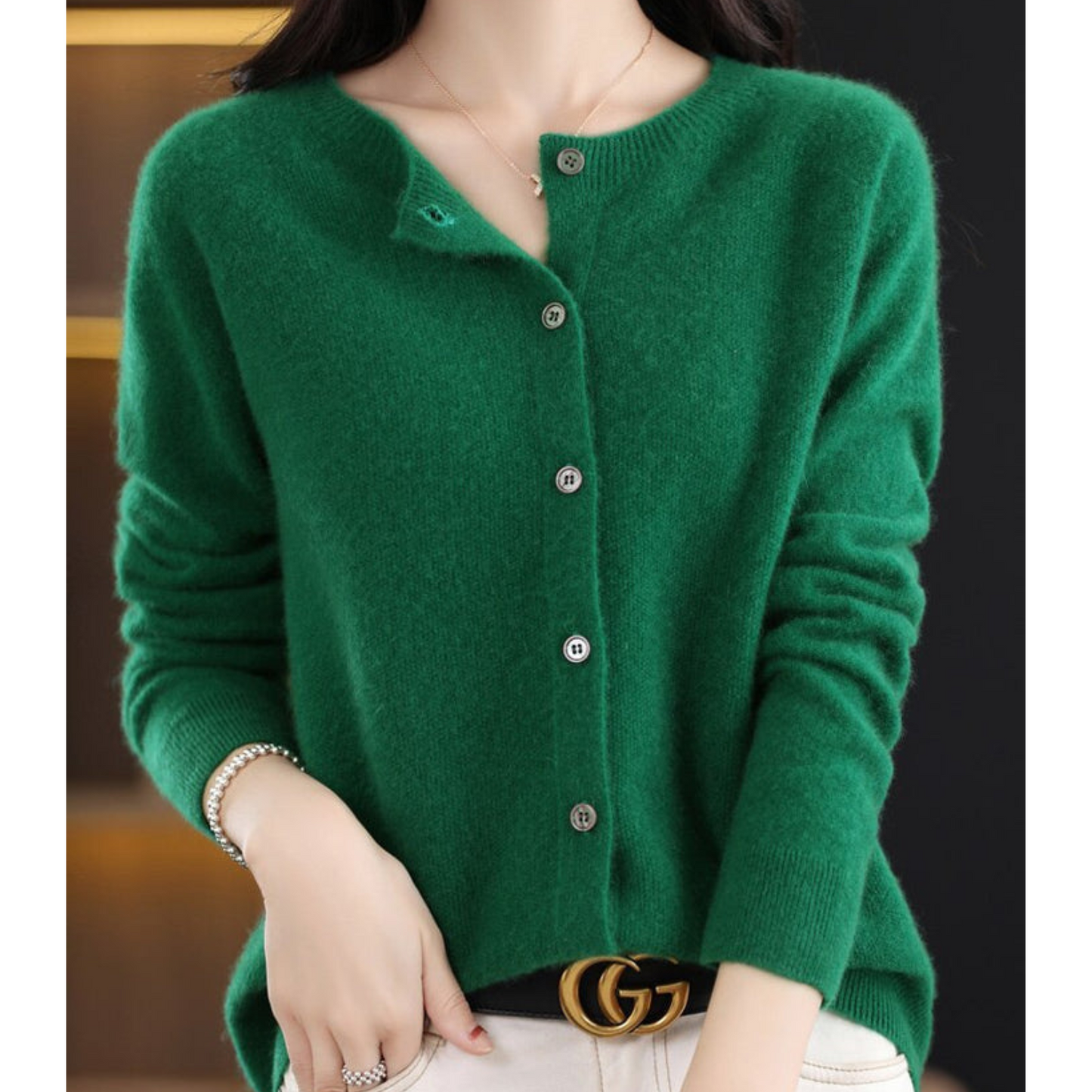 Women's O-neck Wool Cardigan for Winter Look