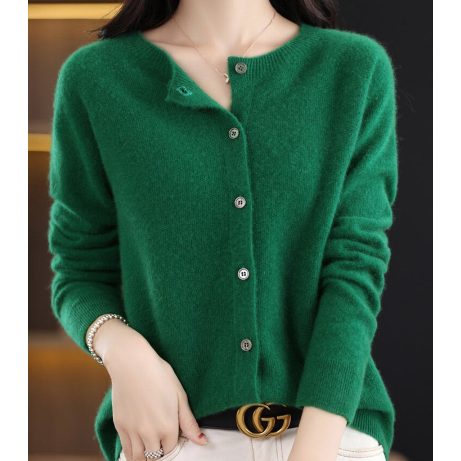 Women's O-neck Wool Cardigan for Winter Look