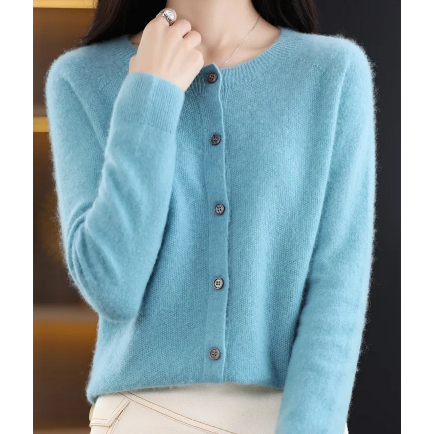 Women's O-neck Wool Cardigan for Winter Look