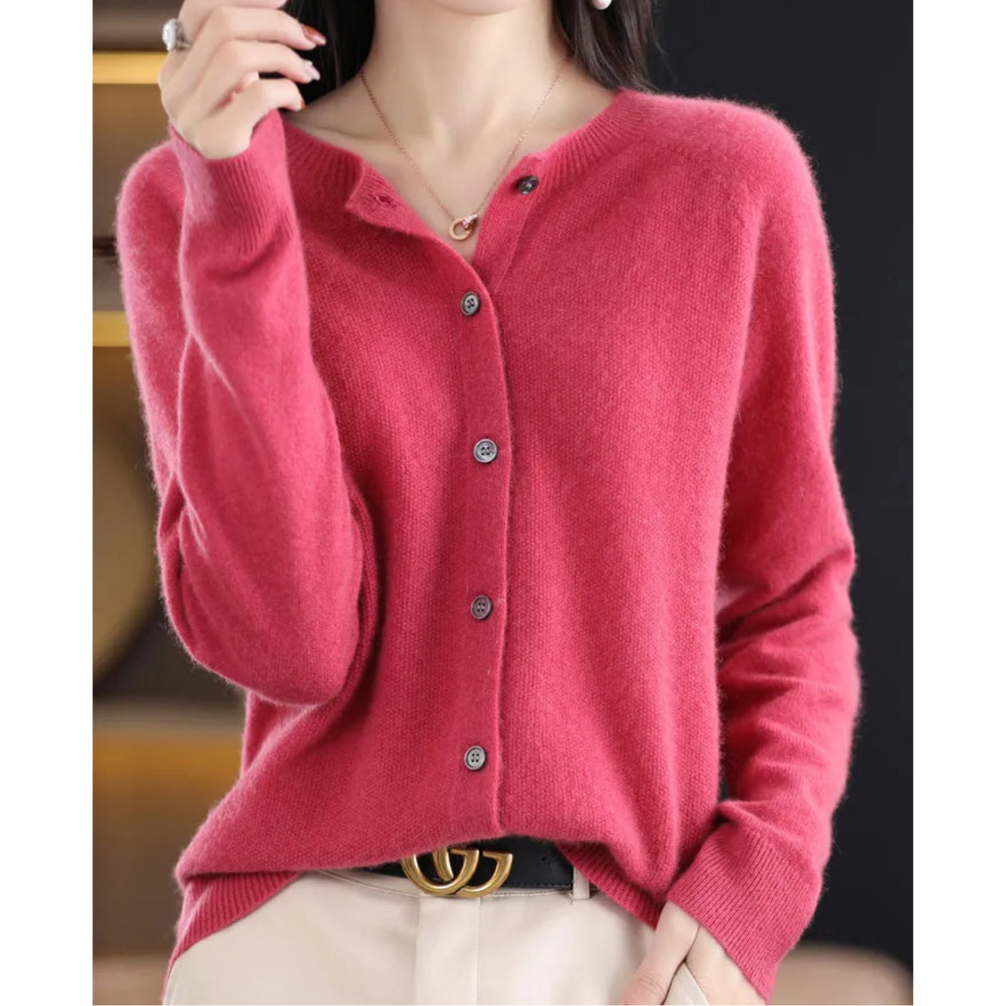 Women's O-neck Wool Cardigan for Winter Look