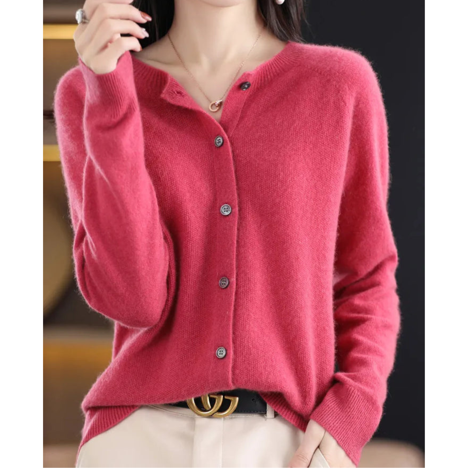Women's O-neck Wool Cardigan for Winter Look