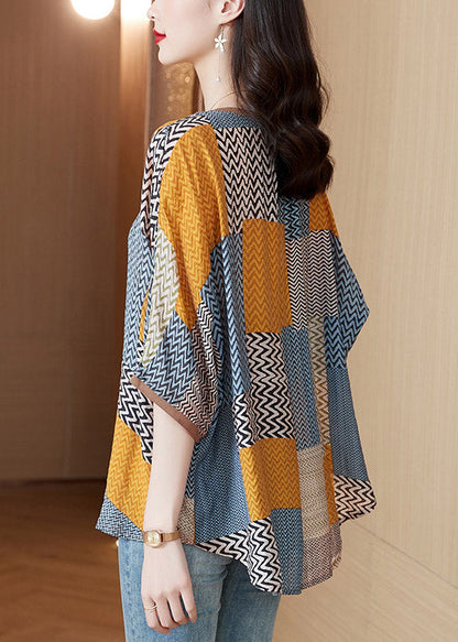 Women's O-neck and Half-Sleeve Top in Print Patchwork