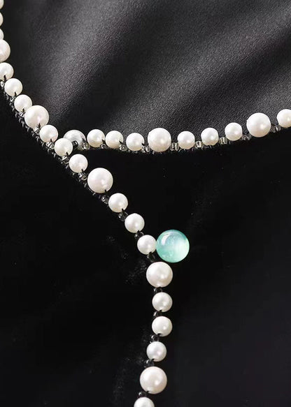 Women's O-neck top with Pearl Patchwork