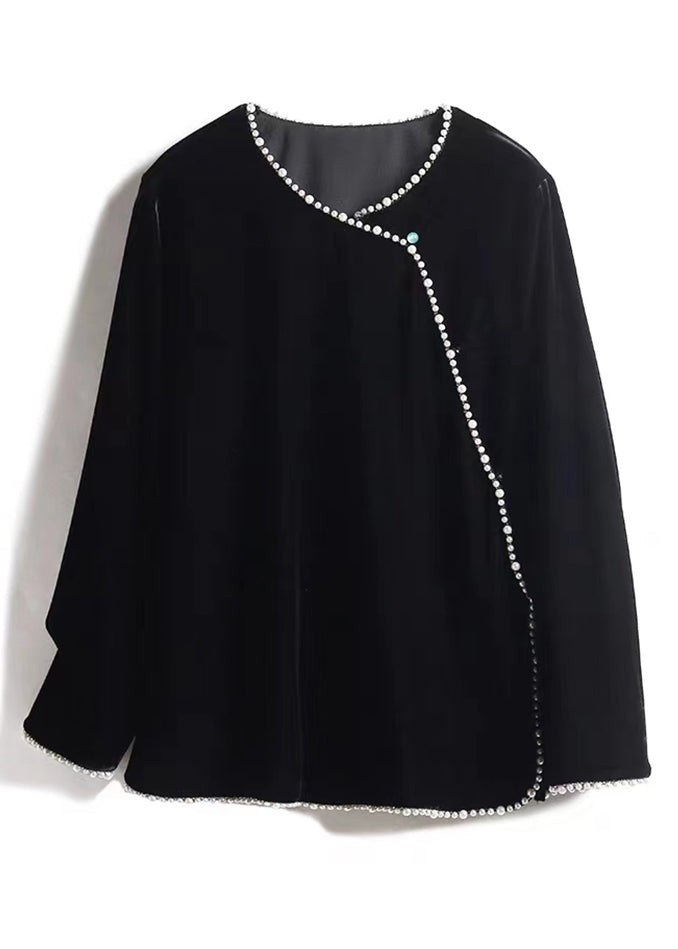 Women's O-neck top with Pearl Patchwork