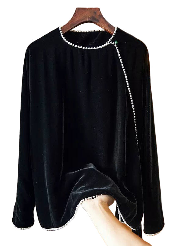 Women's O-neck top with Pearl Patchwork