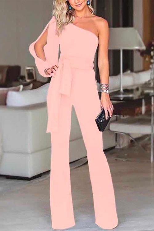 Women's One Shoulder Jumpsuit with Split Sleeves
