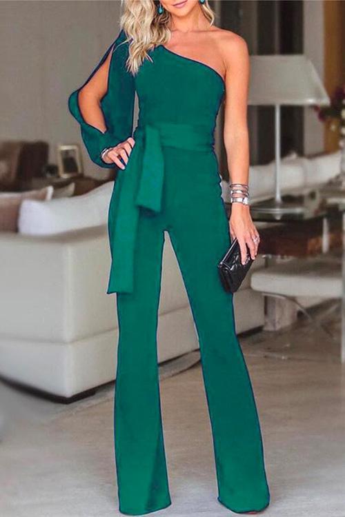 Women's One Shoulder Jumpsuit with Split Sleeves