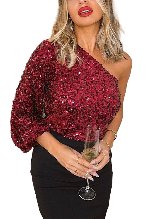 Women's One Shoulder Paillette Top for Festive Occasions