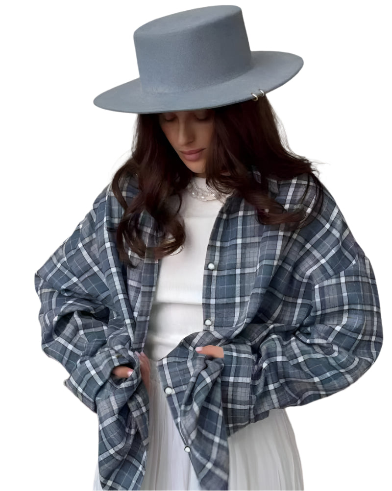 Women's Oversized Checked Shirt Cotton Blend Casual