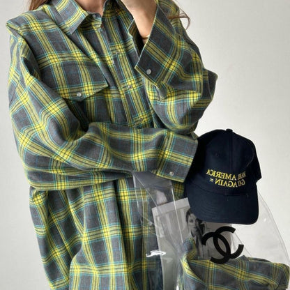 Women's Oversized Checkered Shirt with Buttons