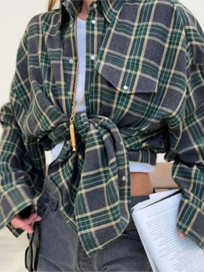 Women's Oversized Checkered Shirt with Buttons