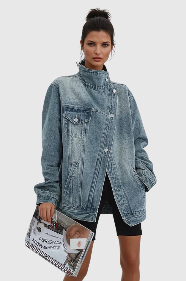 Women's Oversized Denim Jacket Asymmetric Design