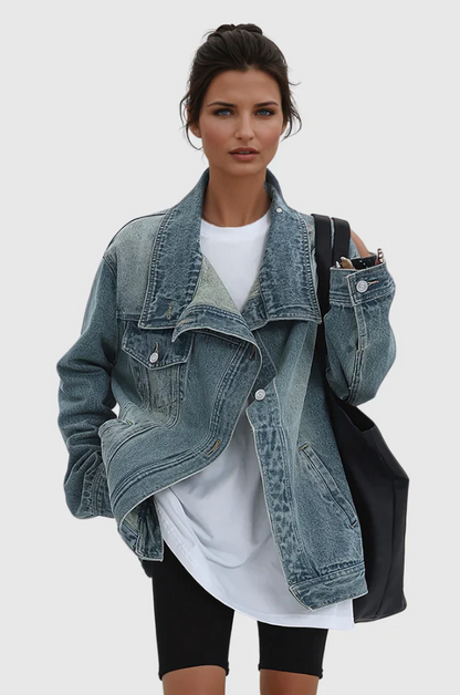 Women's Oversized Denim Jacket Asymmetric Design