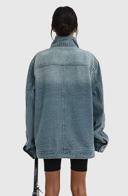 Women's Oversized Denim Jacket Asymmetric Design