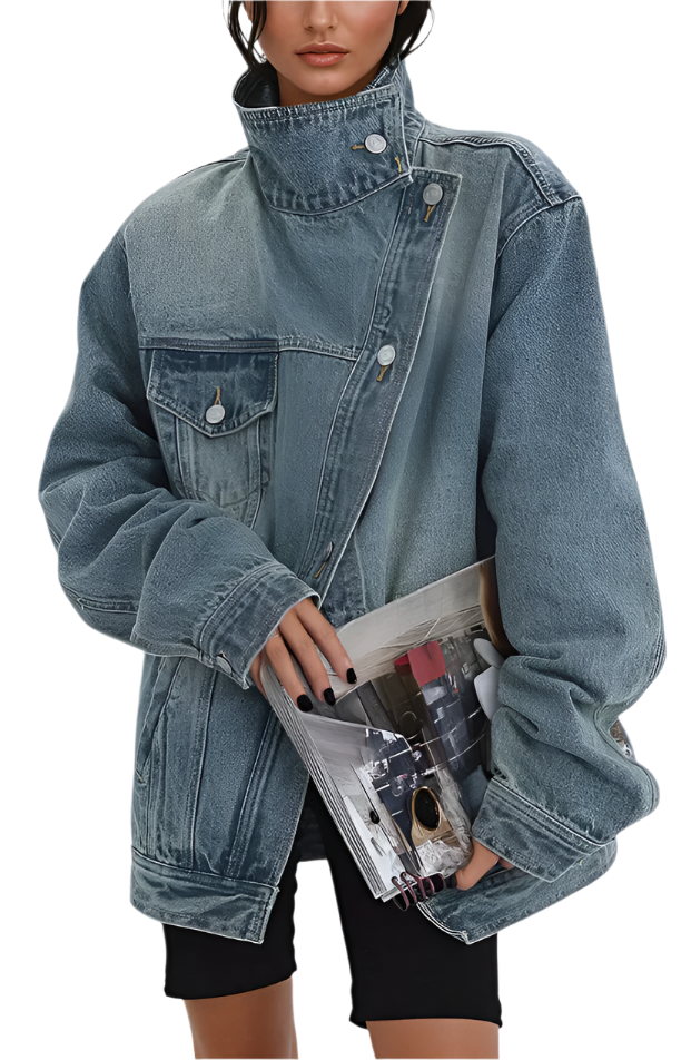 Women's Oversized Denim Jacket Asymmetric Design