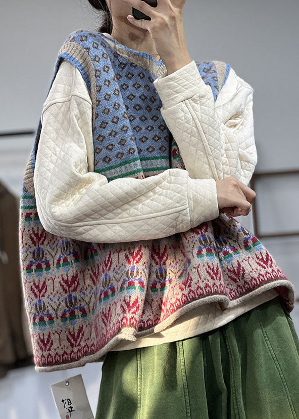 Women's Oversized Knitted Style Sleeveless Cardigan in Blue