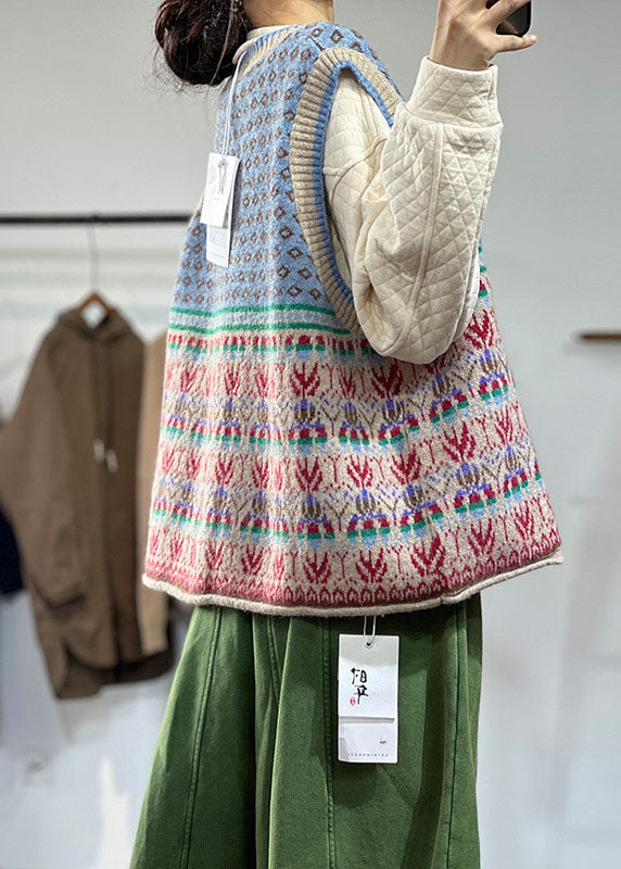 Women's Oversized Knitted Style Sleeveless Cardigan in Blue