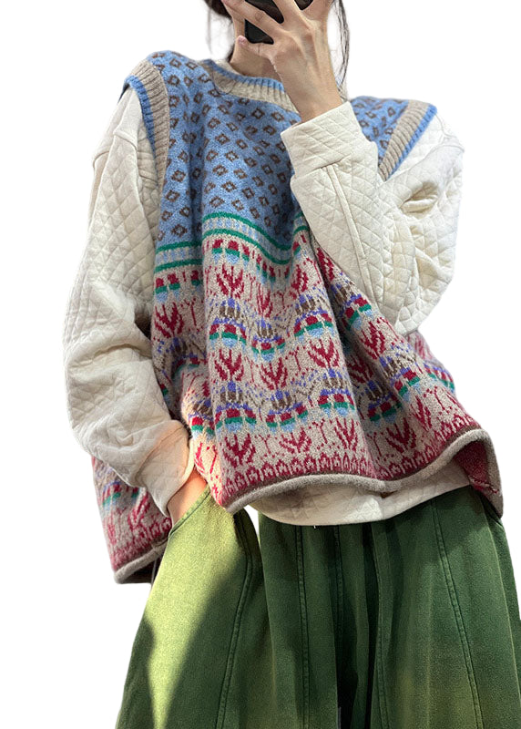 Women's Oversized Knitted Style Sleeveless Cardigan in Blue