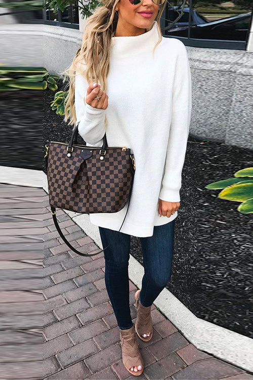 Women's Oversized Knitted Sweater with Stand-up Collar