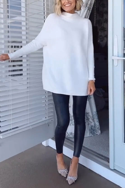 Women's Oversized Knitted Sweater with Stand-up Collar
