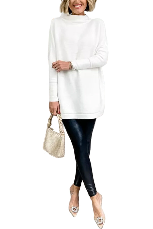 Women's Oversized Knitted Sweater with Stand-up Collar