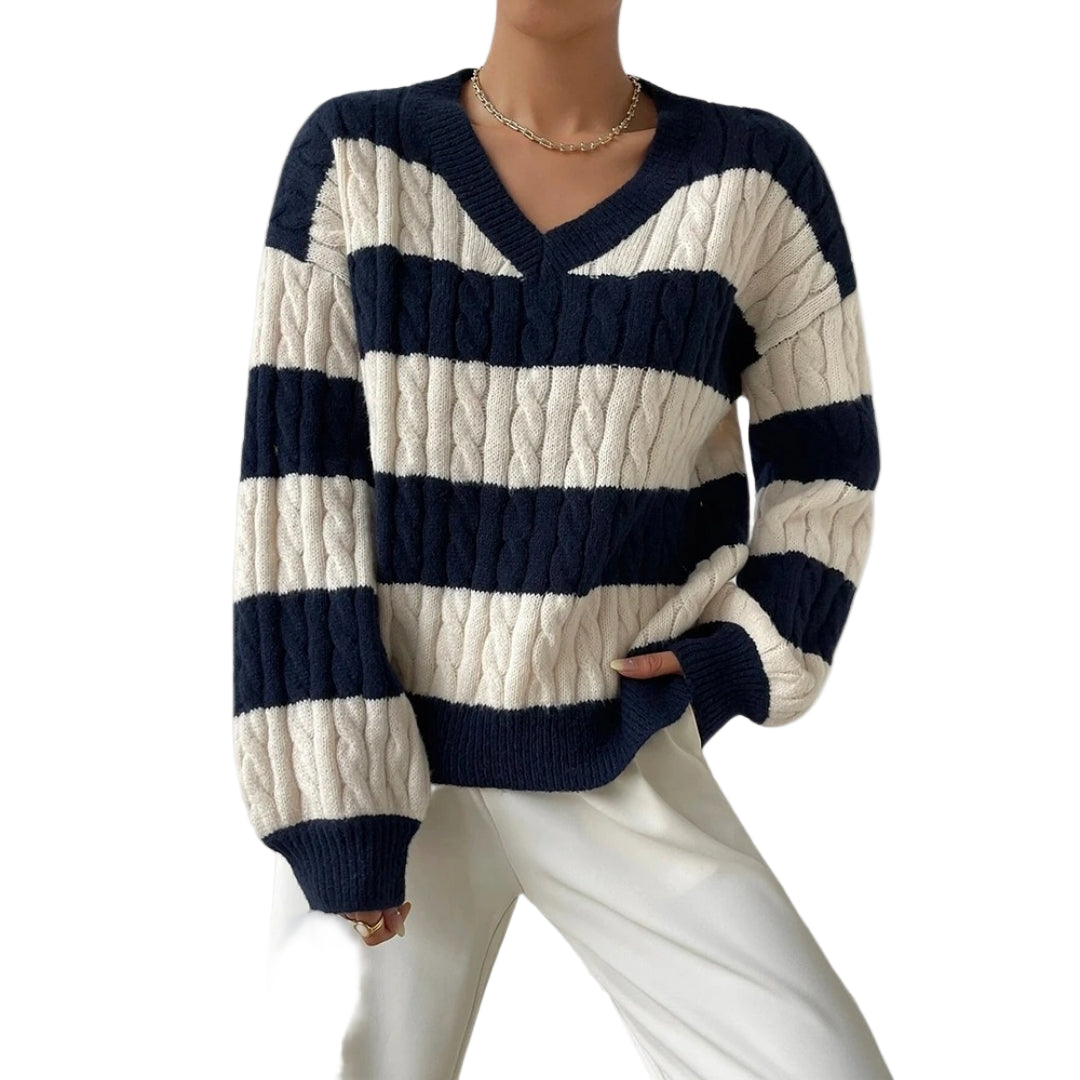 Women's Oversized Knitted Sweater with V-Ring