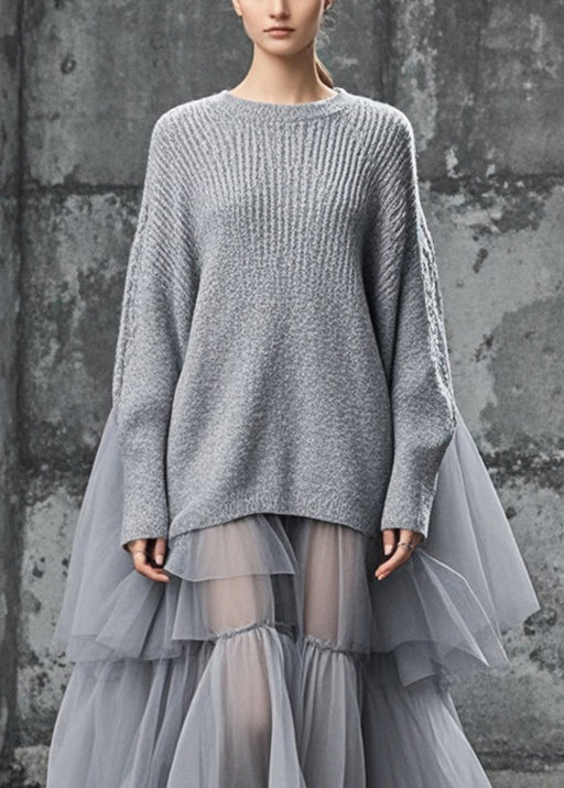 Women's Oversized Sweater Dress with Patchwork Design