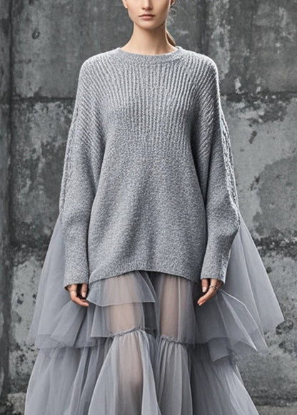 Women's Oversized Sweater Dress with Patchwork Design