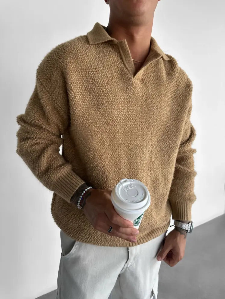 Women's Oversized Sweater With Knitted Collar For Casual And Chic Looks