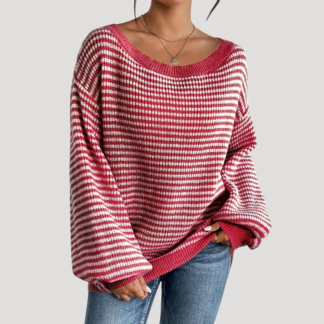 Women's Oversized Sweater with Stripes for Casual Style