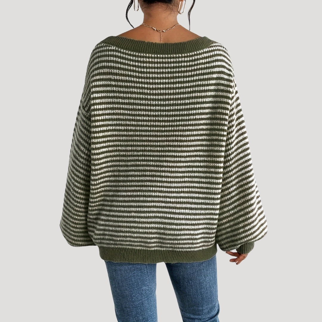 Women's Oversized Sweater with Stripes for Casual Style