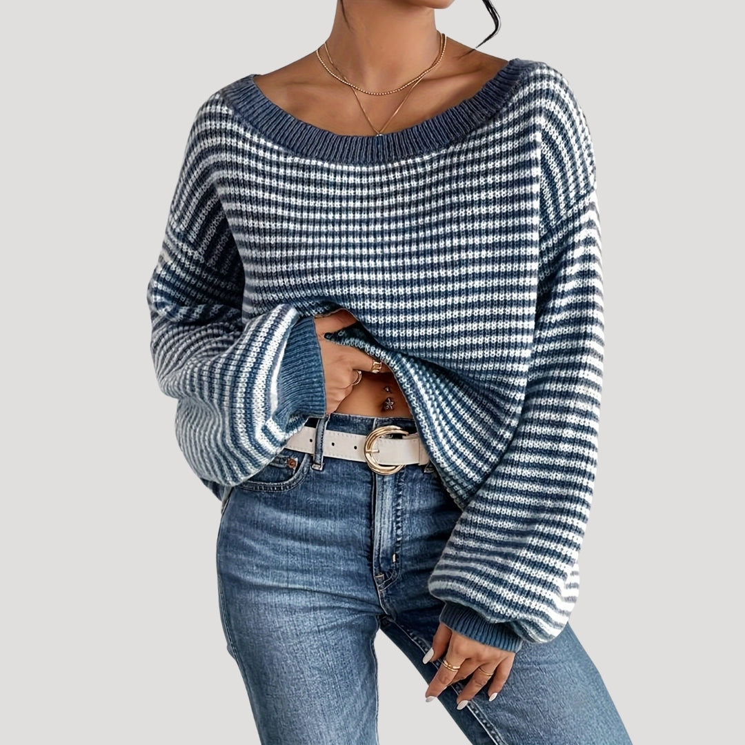 Women's Oversized Sweater with Stripes for Casual Style