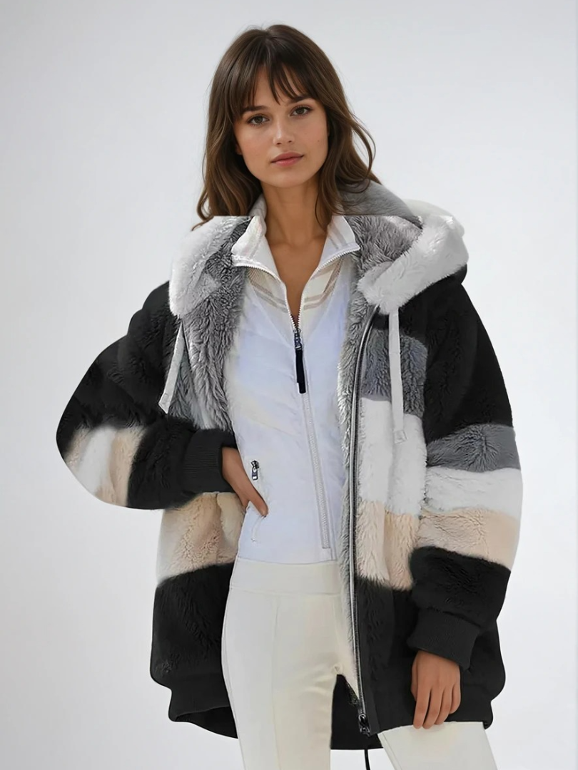 Women's Padded Plush Jacket with Contrasting Style